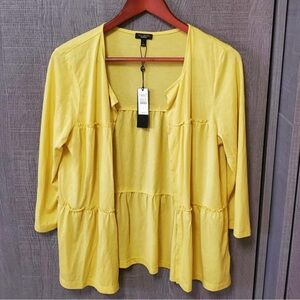 Talbots Yellow 3/4 Length Sleeves Tiered Ruffle Cardigan Blouse Large